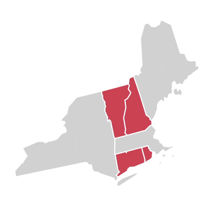 The states Vermont, New Hampshire, Rhode Island and Connecticut
